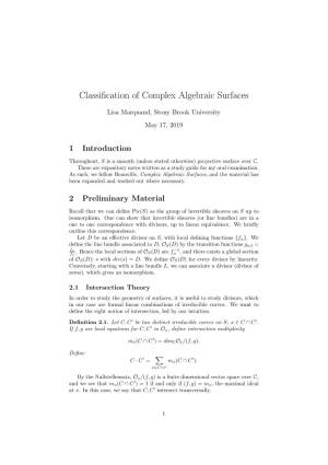 Classification of Complex Algebraic Surfaces
