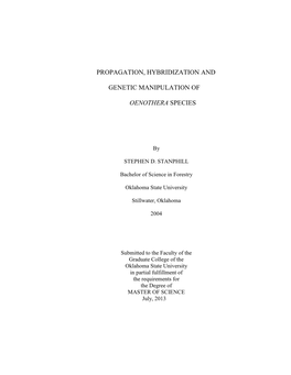 Propagation, Hybridization and Genetic Manipulation of Oenothera Species