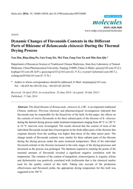 Dynamic Changes of Flavonoids Contents in the Different Parts of Rhizome of Belamcanda Chinensis During the Thermal Drying Process