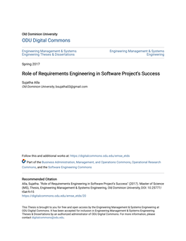Role of Requirements Engineering in Software Project's Success