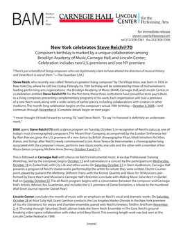 New York Celebrates Steve Reich@70
