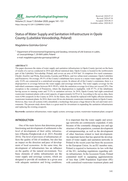 Status of Water Supply and Sanitation Infrastructure in Opole County (Lubelskie Voivodeship, Poland)