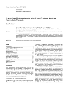 A Revised Identification Guide to the Fairy Shrimps (Crustacea: Anostraca: Anostracina) of Australia