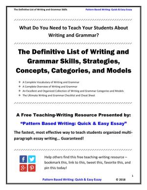The Definitive List of Writing and Grammar Skills, Strategies, Concepts, Categories, and Models