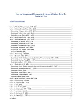 Loyola Marymount University Archives Athletics Records Container List
