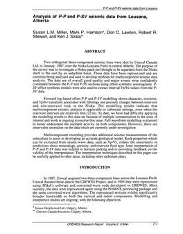 Analysis of P-P and P-SV Seismic Data from Lousana, Alberta