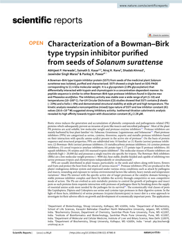 Characterization of a Bowman–Birk Type Trypsin Inhibitor Purified From