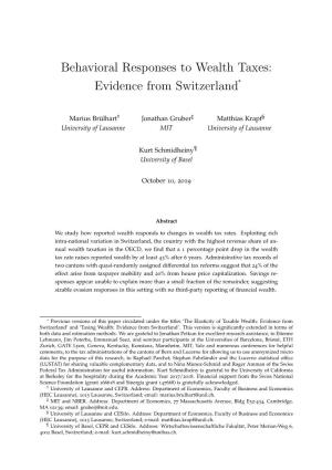 Behavioral Responses to Wealth Taxes: Evidence from Switzerland*