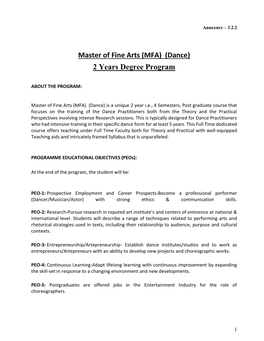 Master of Fine Arts (MFA) (Dance) 2 Years Degree Program