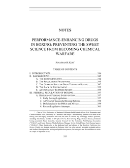 Notes Performance-Enhancing Drugs in Boxing: Preventing the Sweet