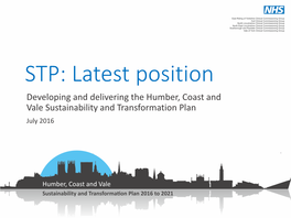 STP: Latest Position Developing and Delivering the Humber, Coast and Vale Sustainability and Transformation Plan July 2016 Who’S Involved?