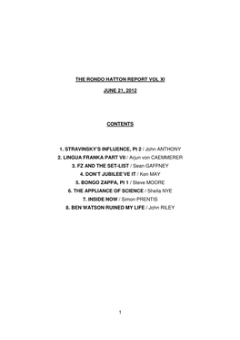 1 the Rondo Hatton Report Vol Xi June 21, 2012 Contents