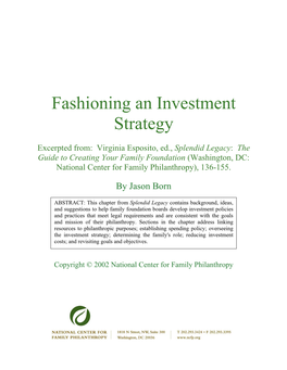 Fashioning an Investment Strategy