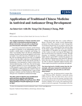 Applications of Traditional Chinese Medicine in Antiviral and Anticancer Drug Development