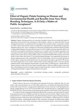 Effect of Organic Potato Farming on Human and Environmental Health and Beneﬁts from New Plant Breeding Techniques