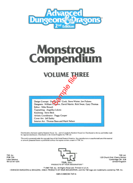 Monstrous Compendium VOLUME THREE