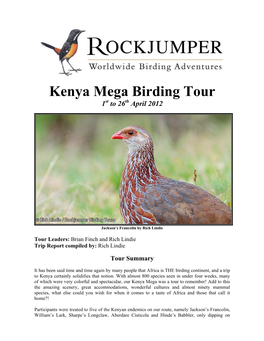Kenya Mega Birding Tour 1St to 26Th April 2012