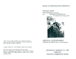 Vivian Fine Arnold Schoenberg Monday, March