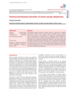 Chemical and Bioactive Diversities of Marine Sponge Neopetrosia Mini