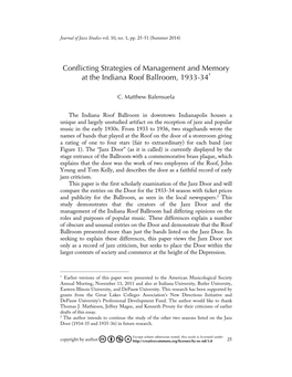 Conflicting Strategies of Management and Memory at the Indiana Roof Ballroom, 1933-341