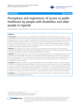 Perceptions and Experiences of Access to Public Healthcare By