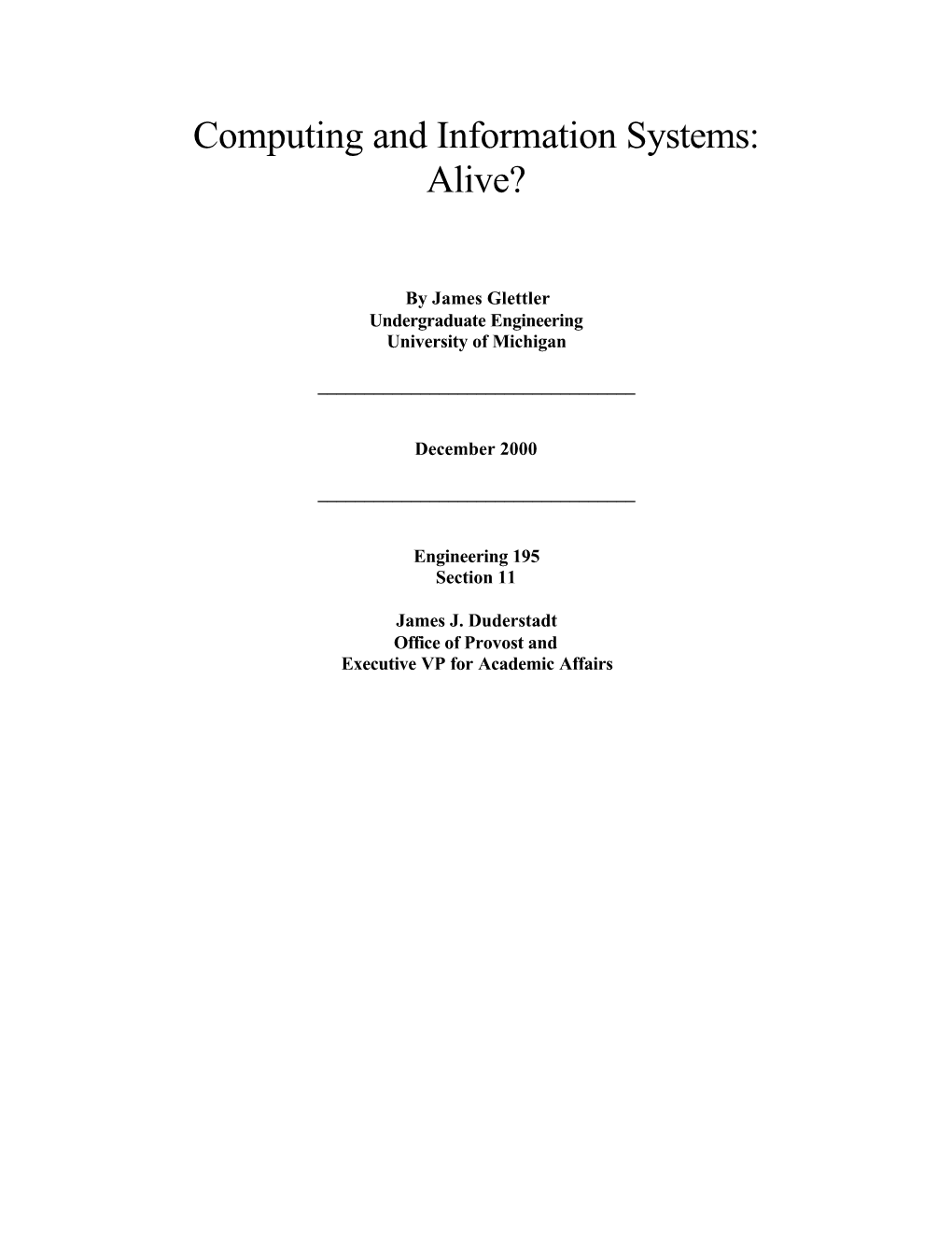 Computing and Information Systems: Alive?