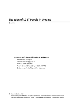 Situation of LGBT People in Ukraine Overview