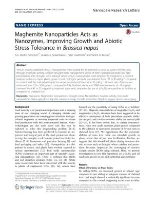 Maghemite Nanoparticles Acts As Nanozymes, Improving Growth and Abiotic Stress Tolerance in Brassica Napus N.G