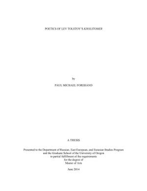 POETICS of LEV TOLSTOY's KHOLSTOMER by PAUL MICHAEL