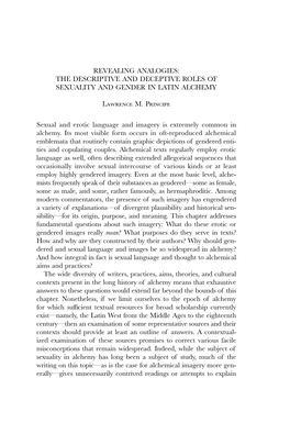 THE DESCRIPTIVE and DECEPTIVE ROLES of SEXUALITY and GENDER in LATIN ALCHEMY Lawrence M. Principe Sexual An