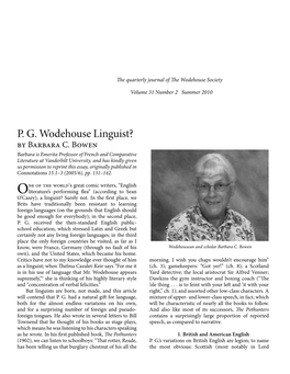 P. G. Wodehouse Linguist? by Barbara C