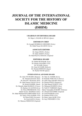 Journal of the International Society for the History of Islamic Medicine (Ishim)