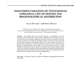 Nematodes Parasites of Testudinidae (Chelonia): List of Species and Biogeographical Distribution