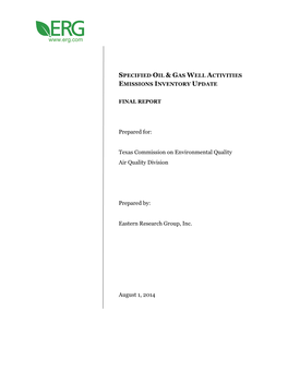 Specified Oil and Gas Well Activities Emissions Inventory Update