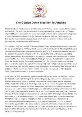 The Golden Dawn Tradition in America