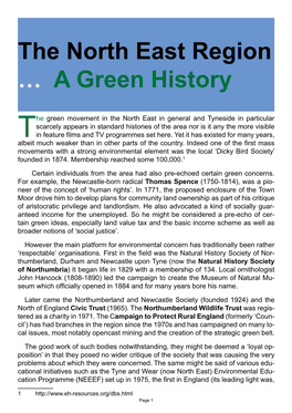The North East Region … a Green History
