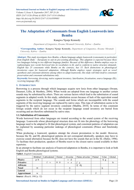 The Adaptation of Consonants from English Loanwords Into Bemba Kangwa Njenje Kennedy Department of Linguistics, Kwame Nkrumah University, Kabwe – Zambia