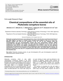 Chemical Compositions of the Essential Oils of Plukenetia Conophora Leaves