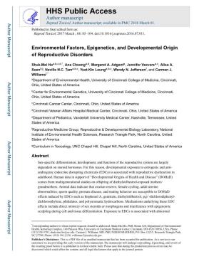 Environmental Factors, Epigenetics, and Developmental Origin of Reproductive Disorders
