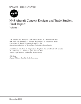 N+3 Aircraft Concept Designs and Trade Studies, Final Report Volume 1