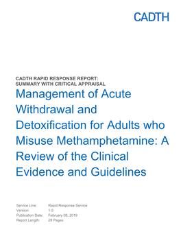Management of Acute Withdrawal and Detoxification for Adults Who Misuse Methamphetamine: a Review of the Clinical Evidence and Guidelines