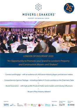 LONDON SPONSORSHIP 2020 “An Opportunity to Promote Your Brand to London’S Property and Construction Movers and Shakers”