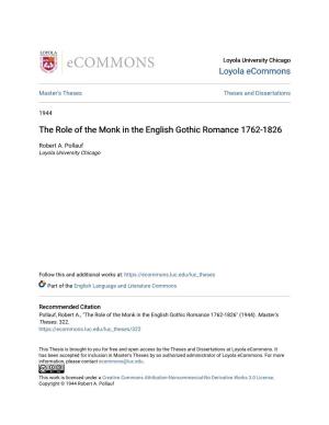 The Role of the Monk in the English Gothic Romance 1762-1826