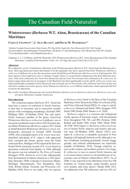 (Barbarea W.T. Aiton, Brassicaceae) of the Canadian Maritimes Colin J
