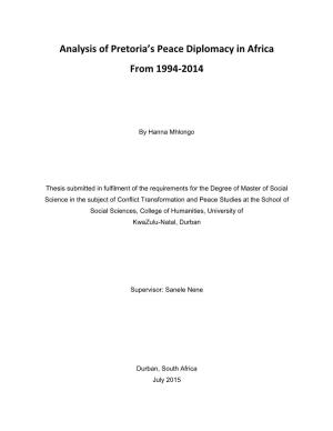 Analysis of Pretoria's Peace Diplomacy in Africa from 1994-2014