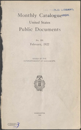 Monthly Catalogue, United States Public Documents, February 1922