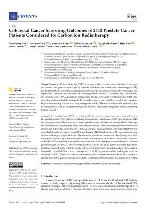 Colorectal Cancer Screening Outcomes of 2412 Prostate Cancer Patients Considered for Carbon Ion Radiotherapy