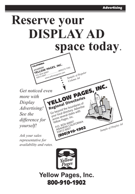 Reserve Your DISPLAY AD Space Today