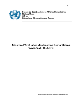 Mission D'évaluation Des Besoins Humanitaires Province Du