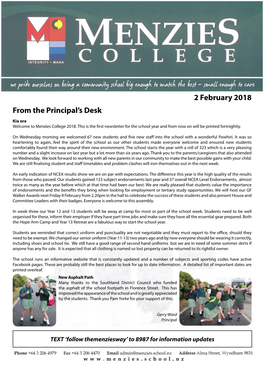 From the Principal's Desk 2 February 2018